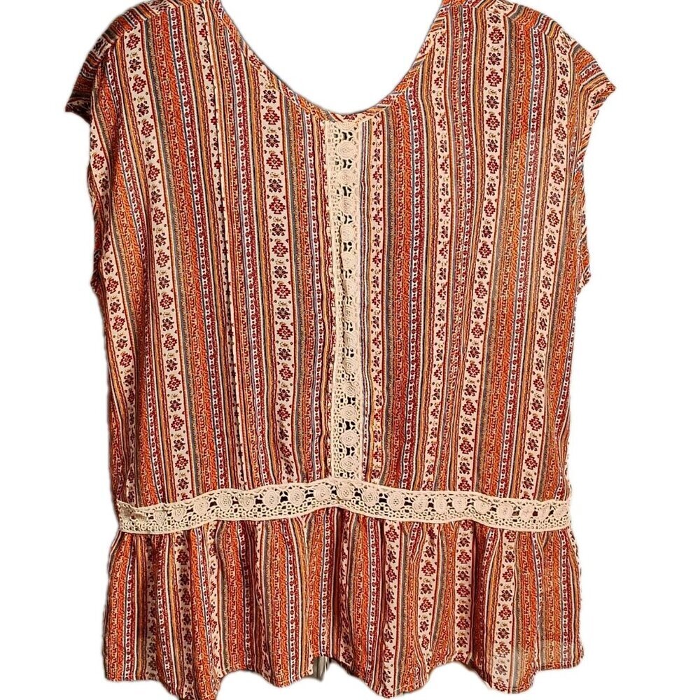 Daniel Rainn Orange and Cream Striped Crochet Trim Sleeveless Blouse